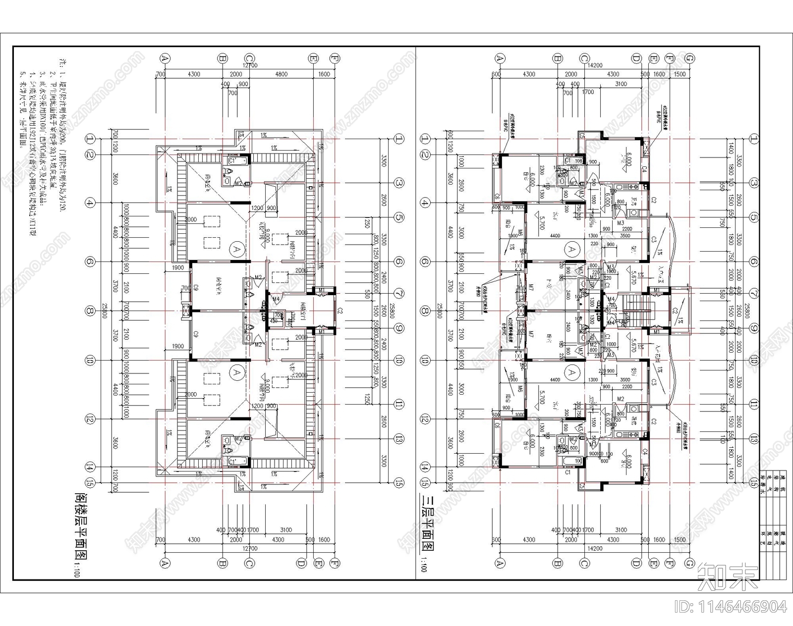 公寓建筑cad施工图下载【ID:1146466904】