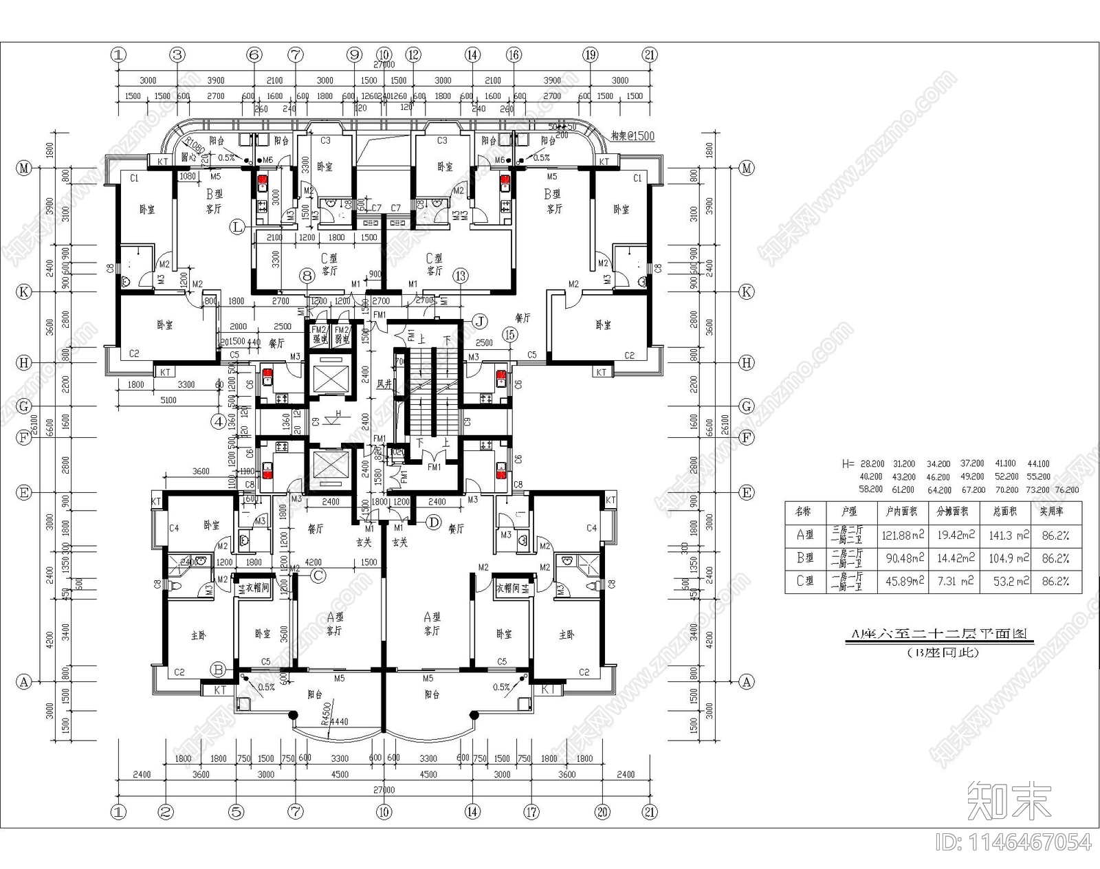 高层住宅建筑cad施工图下载【ID:1146467054】