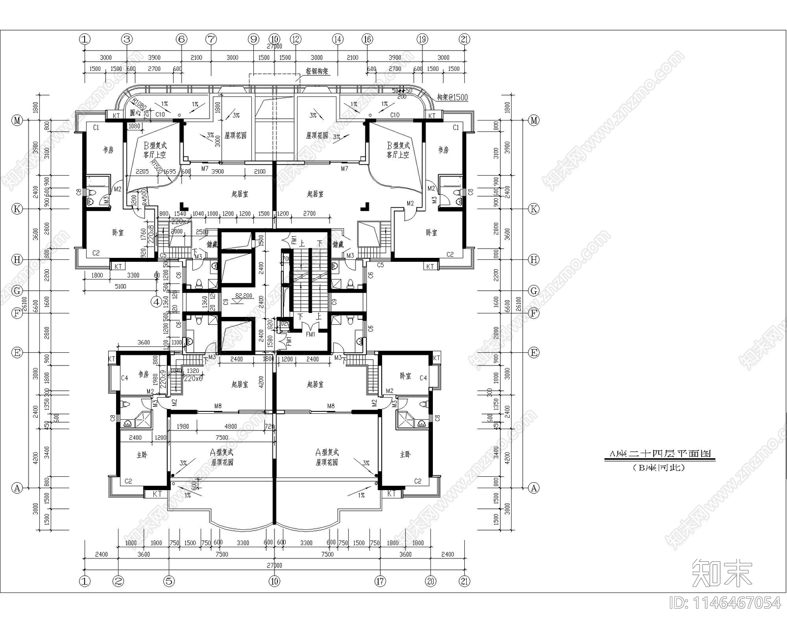 高层住宅建筑cad施工图下载【ID:1146467054】