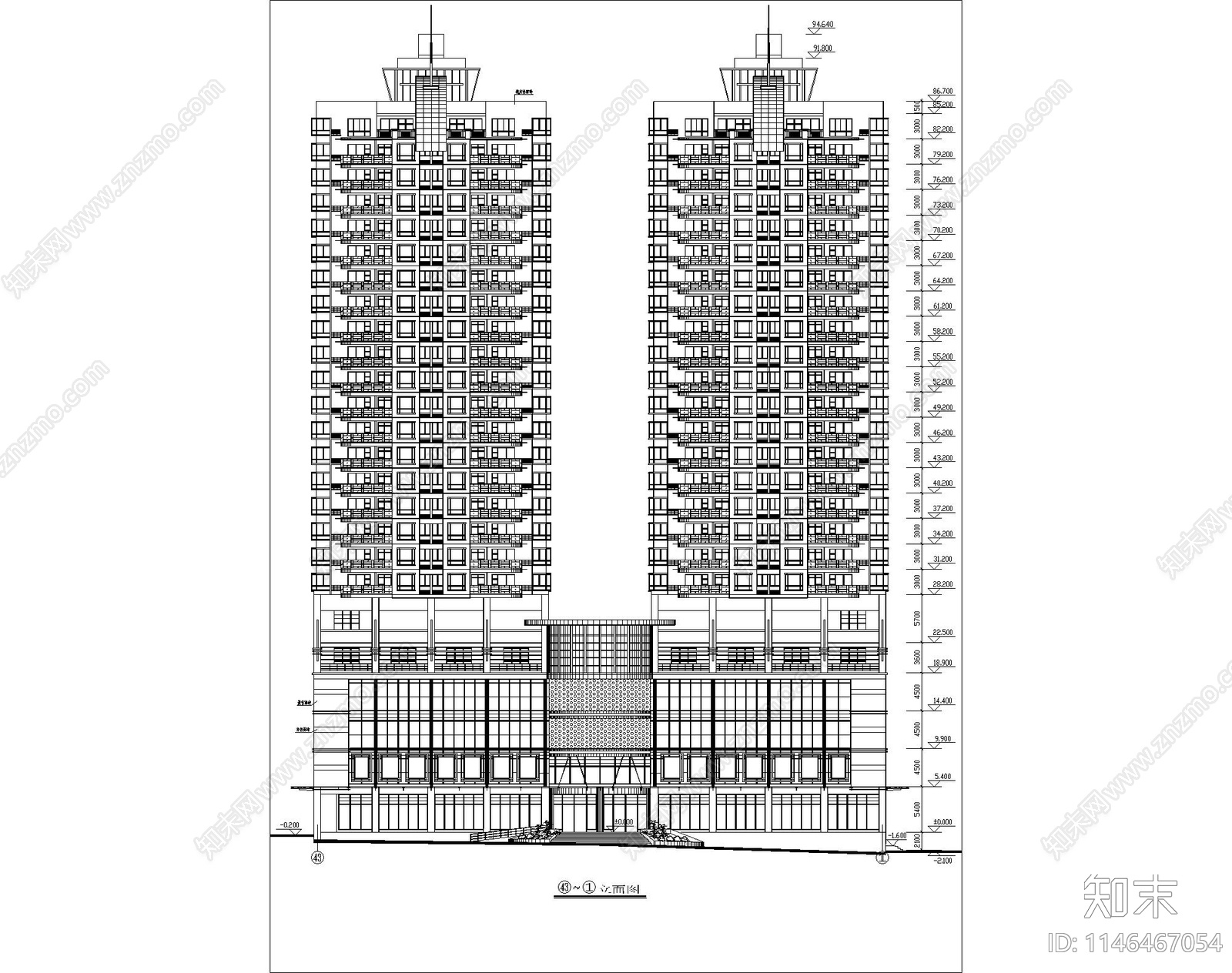 高层住宅建筑cad施工图下载【ID:1146467054】