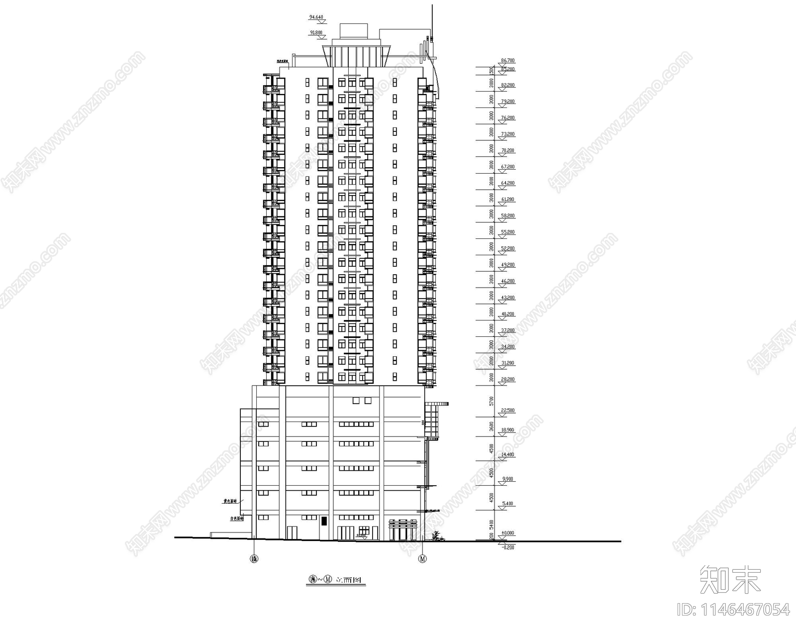高层住宅建筑cad施工图下载【ID:1146467054】