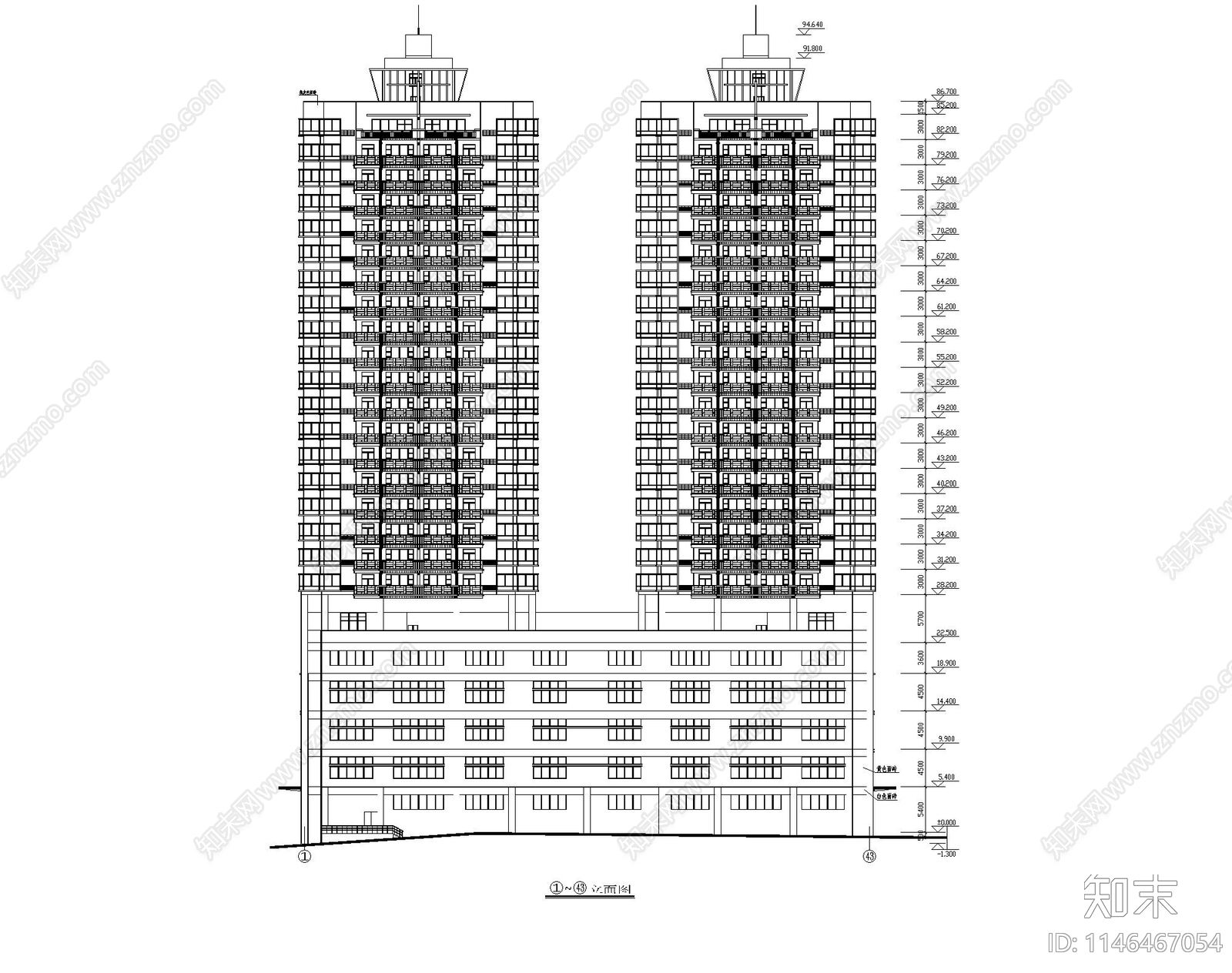 高层住宅建筑cad施工图下载【ID:1146467054】