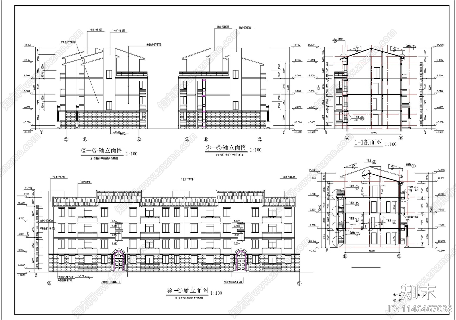 小区多层住宅建筑cad施工图下载【ID:1146467038】