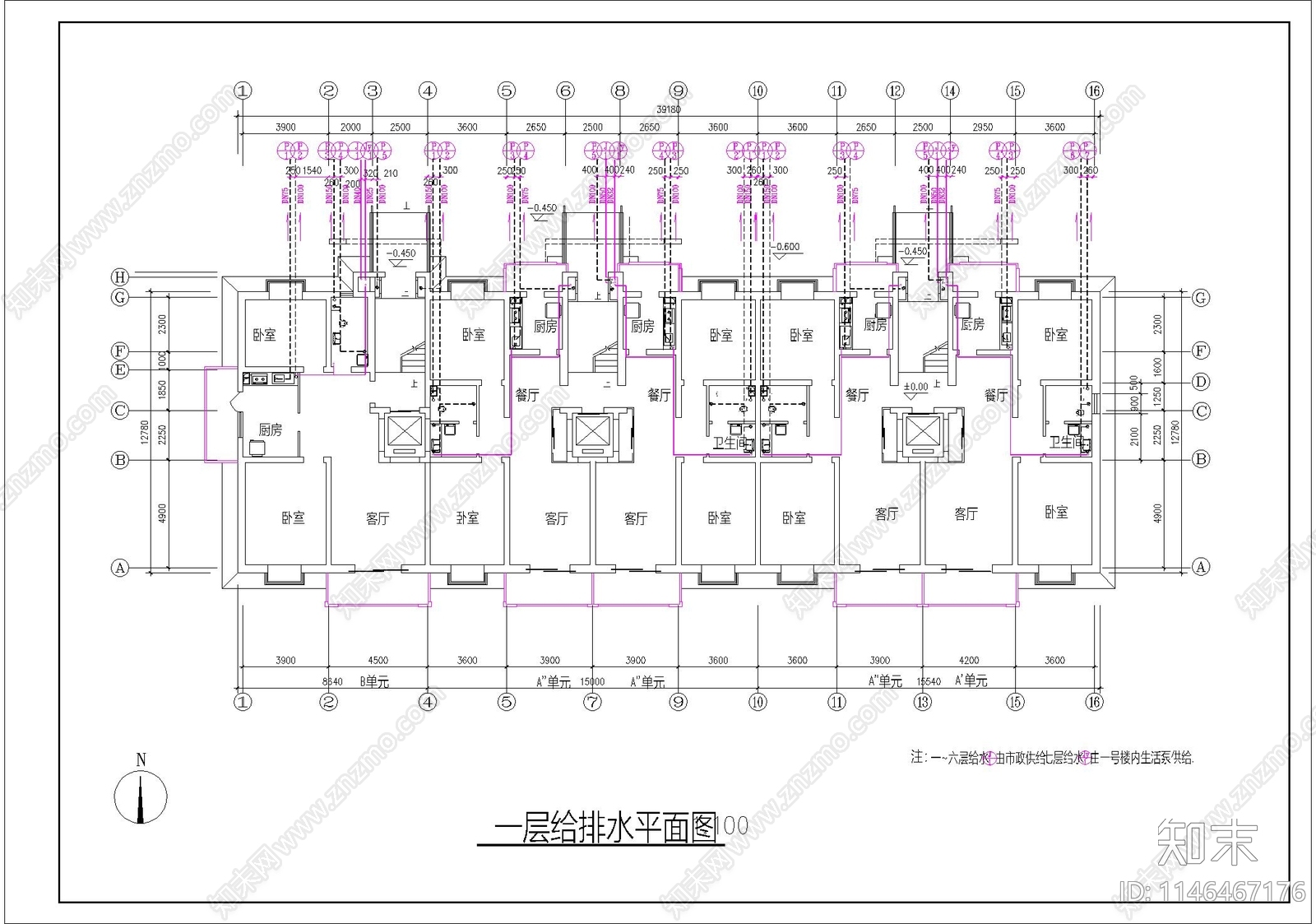 小区住宅楼建筑给排水cad施工图下载【ID:1146467176】