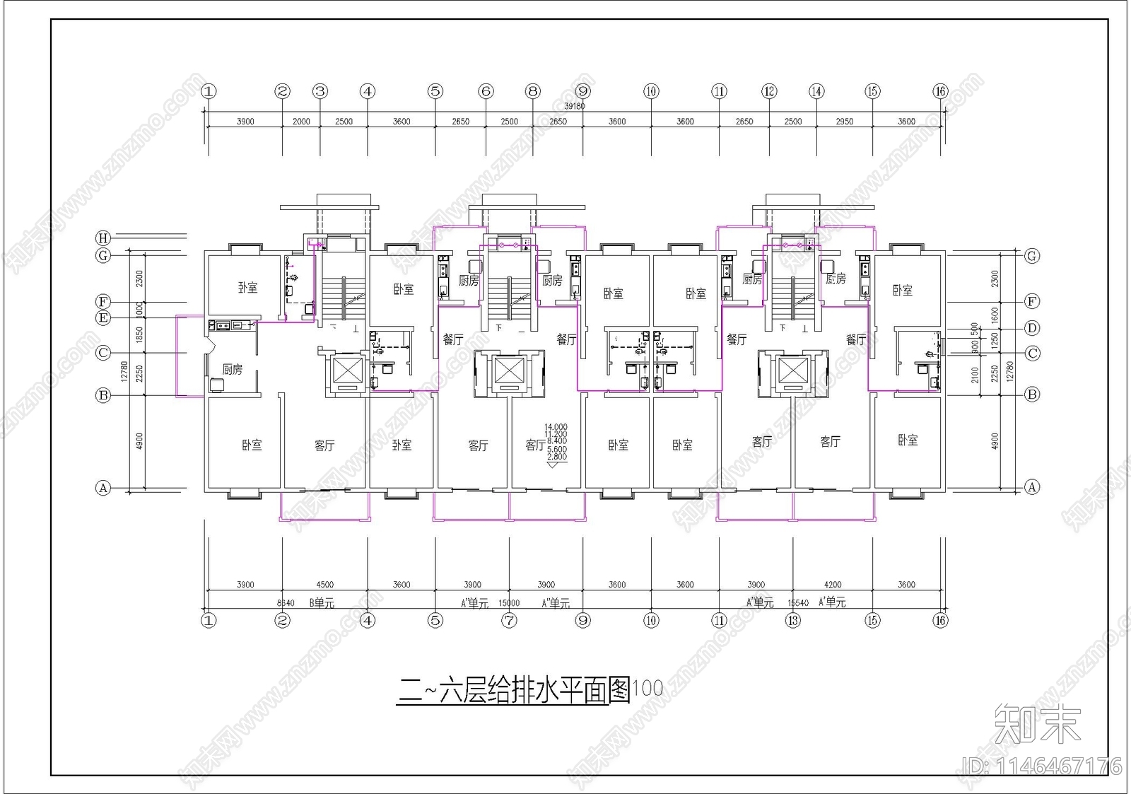 小区住宅楼建筑给排水cad施工图下载【ID:1146467176】