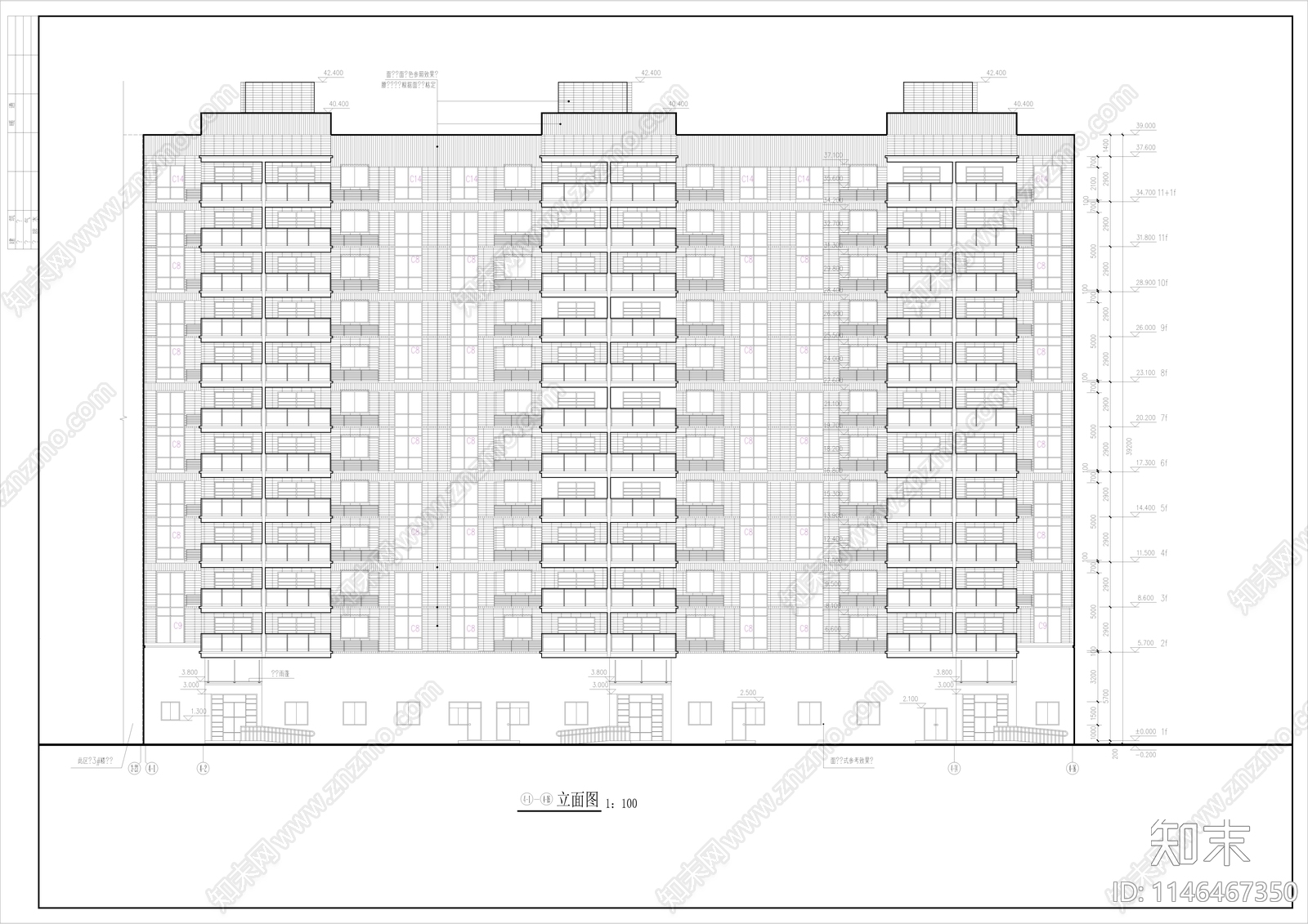 高层住宅小区建筑cad施工图下载【ID:1146467350】