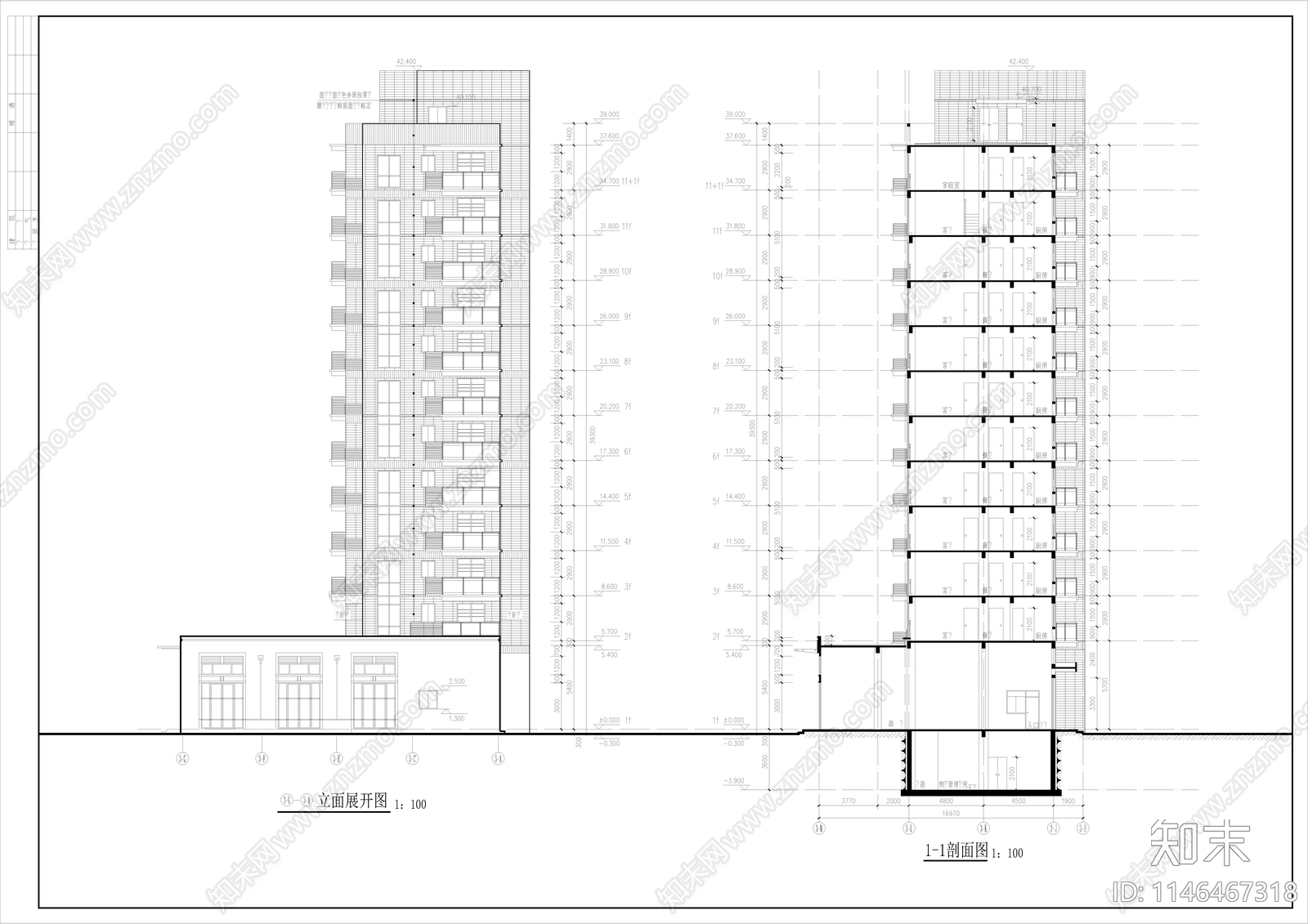 高层住宅小区建筑cad施工图下载【ID:1146467318】