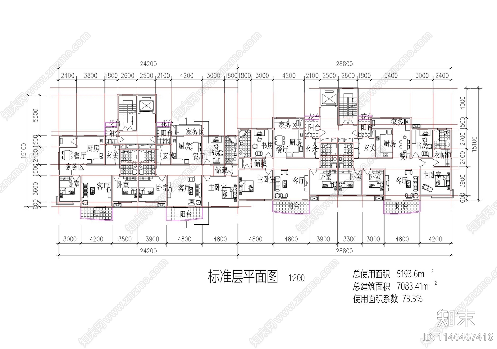 高层住宅建筑cad施工图下载【ID:1146467416】