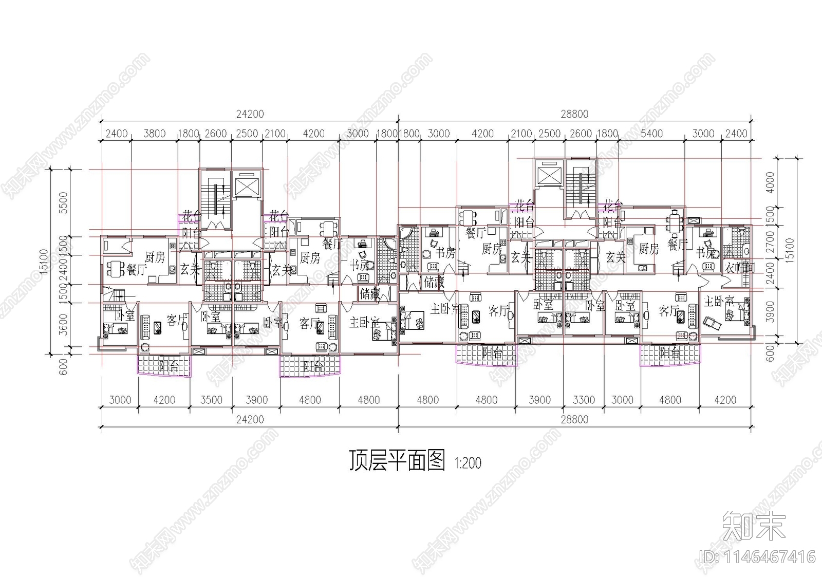 高层住宅建筑cad施工图下载【ID:1146467416】