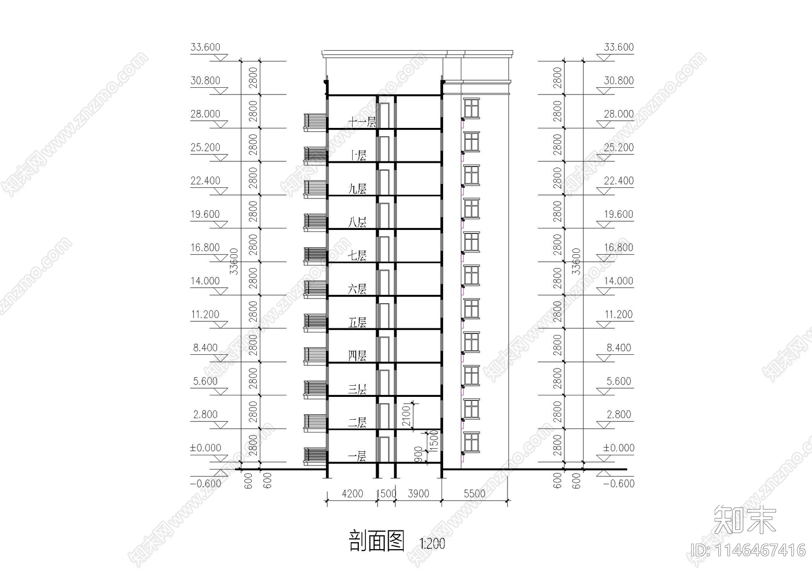 高层住宅建筑cad施工图下载【ID:1146467416】