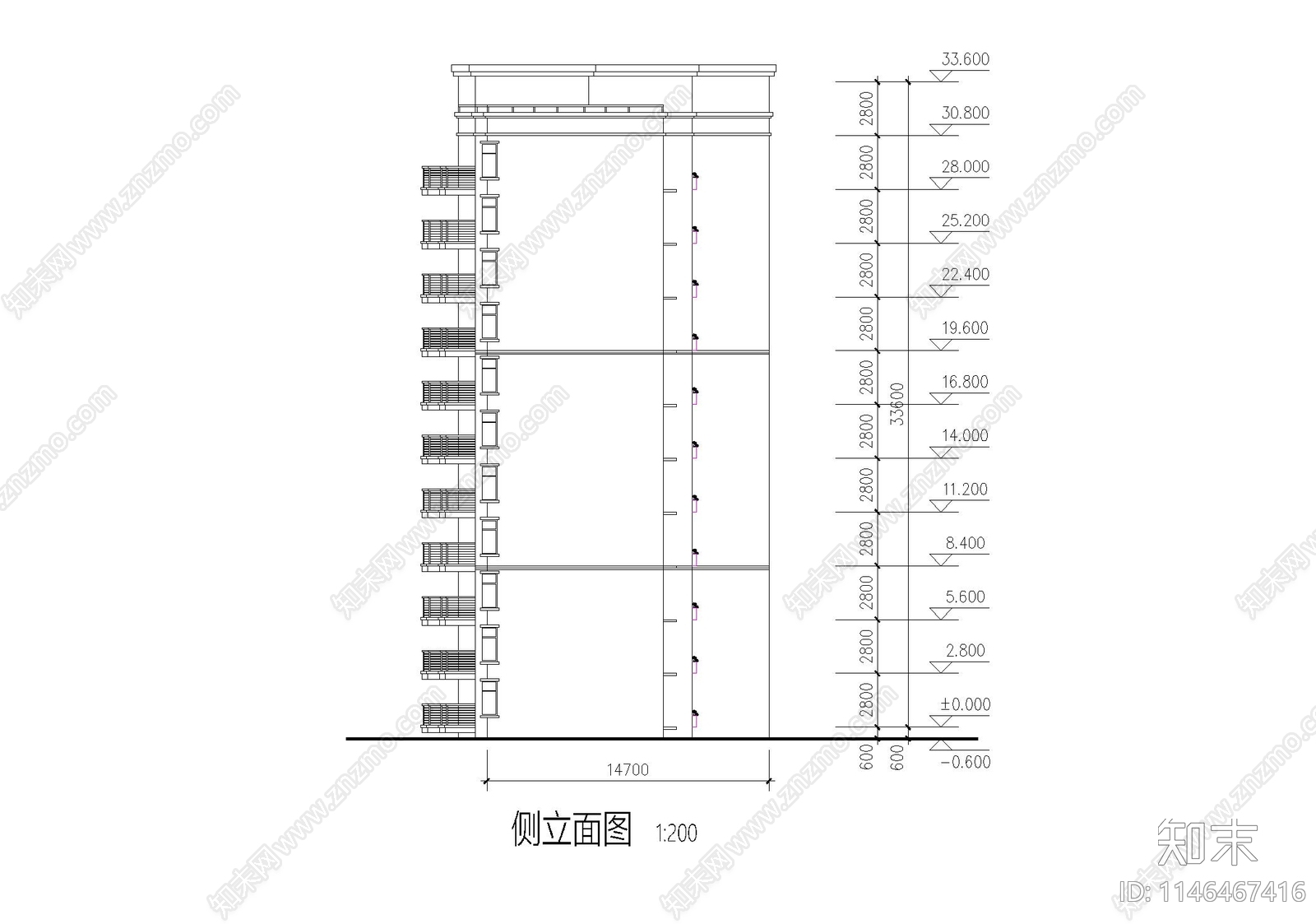 高层住宅建筑cad施工图下载【ID:1146467416】