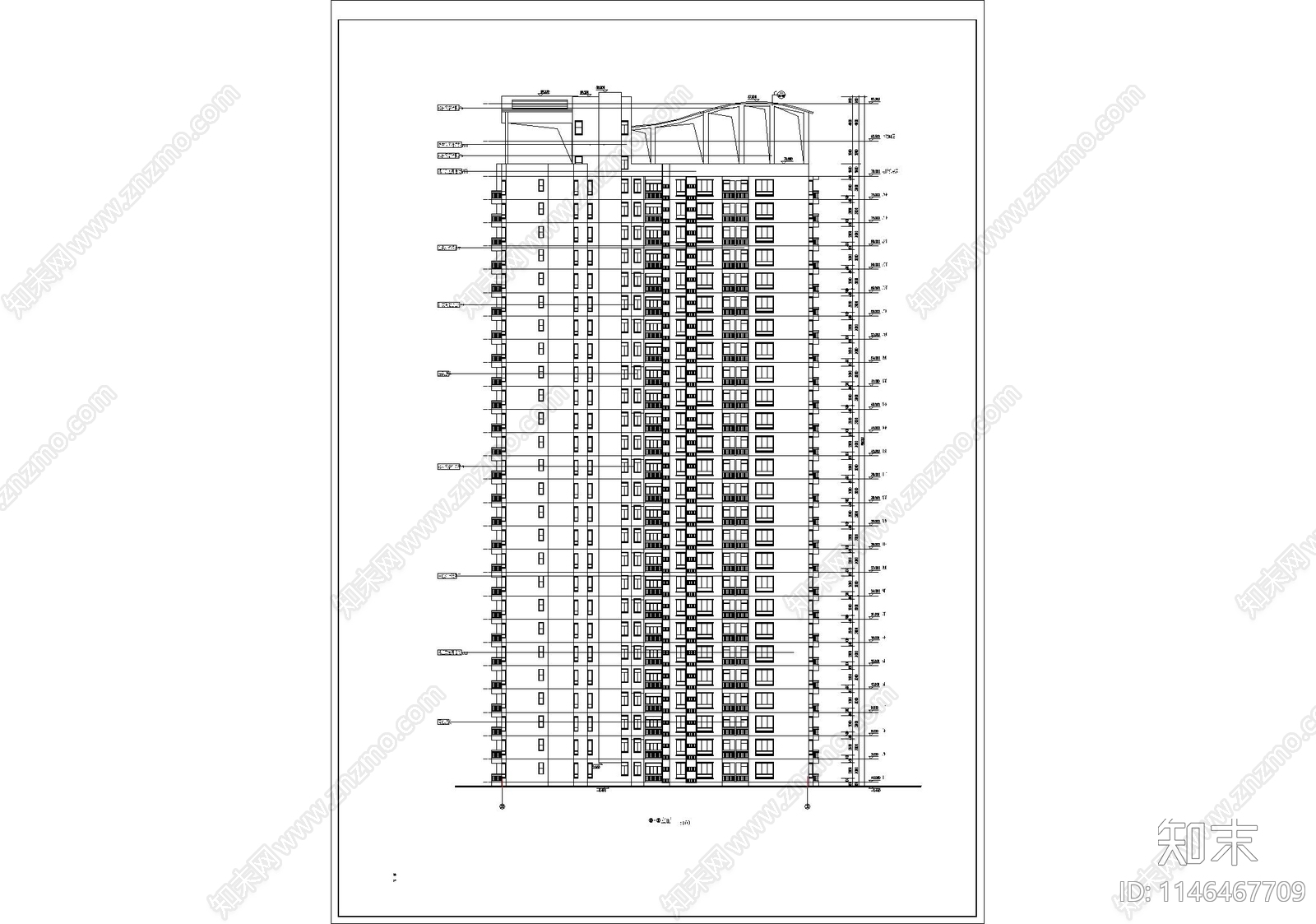 高层住宅建筑cad施工图下载【ID:1146467709】