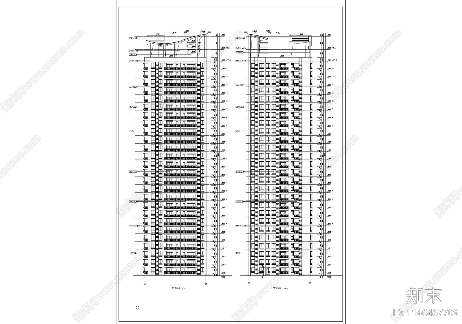 高层住宅建筑cad施工图下载【ID:1146467709】