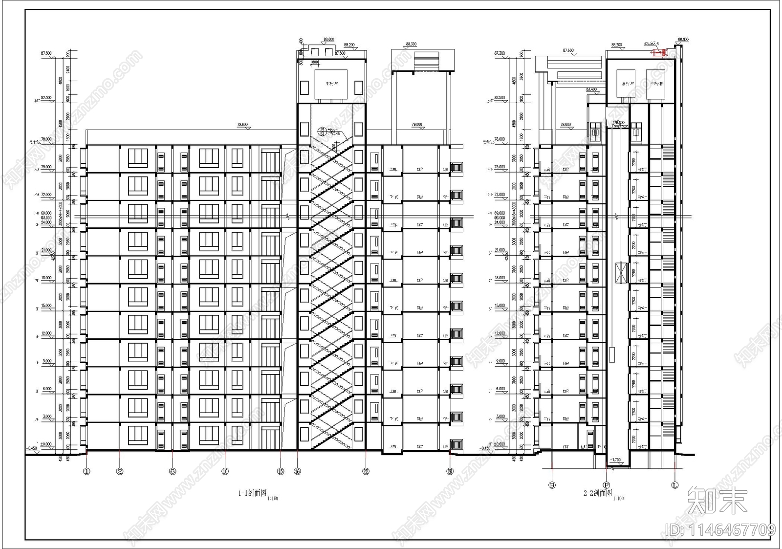 高层住宅建筑cad施工图下载【ID:1146467709】