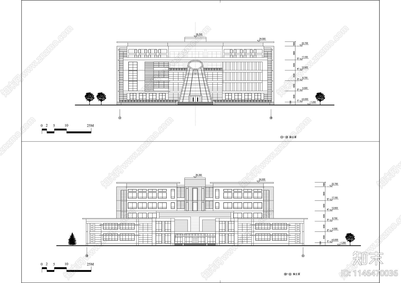 某职校图书馆建筑cad施工图下载【ID:1146470036】