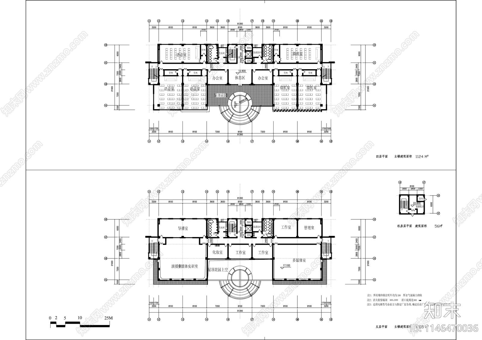 某职校图书馆建筑cad施工图下载【ID:1146470036】