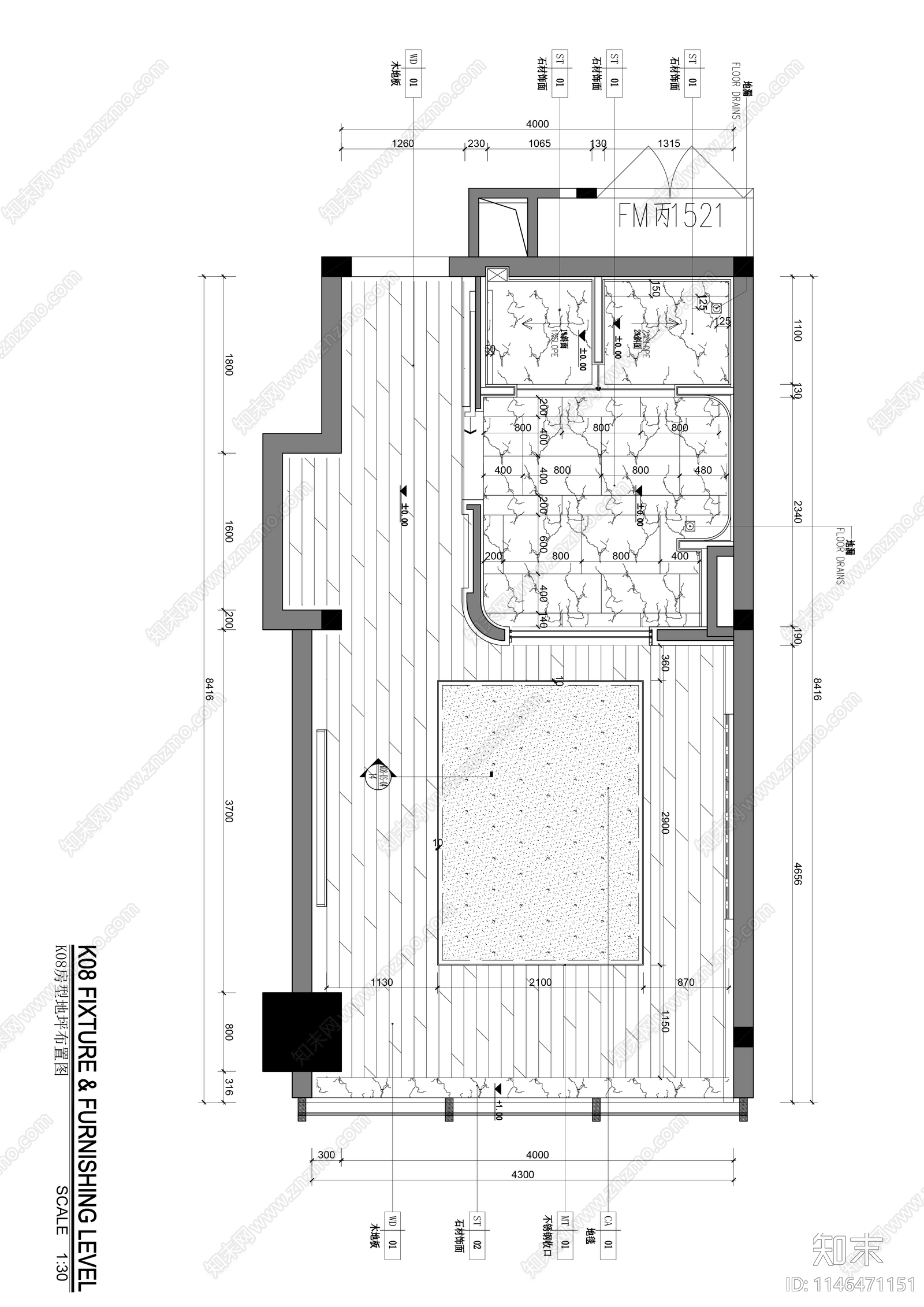 35㎡酒店客房标准大床房室内施工图下载【ID:1146471151】