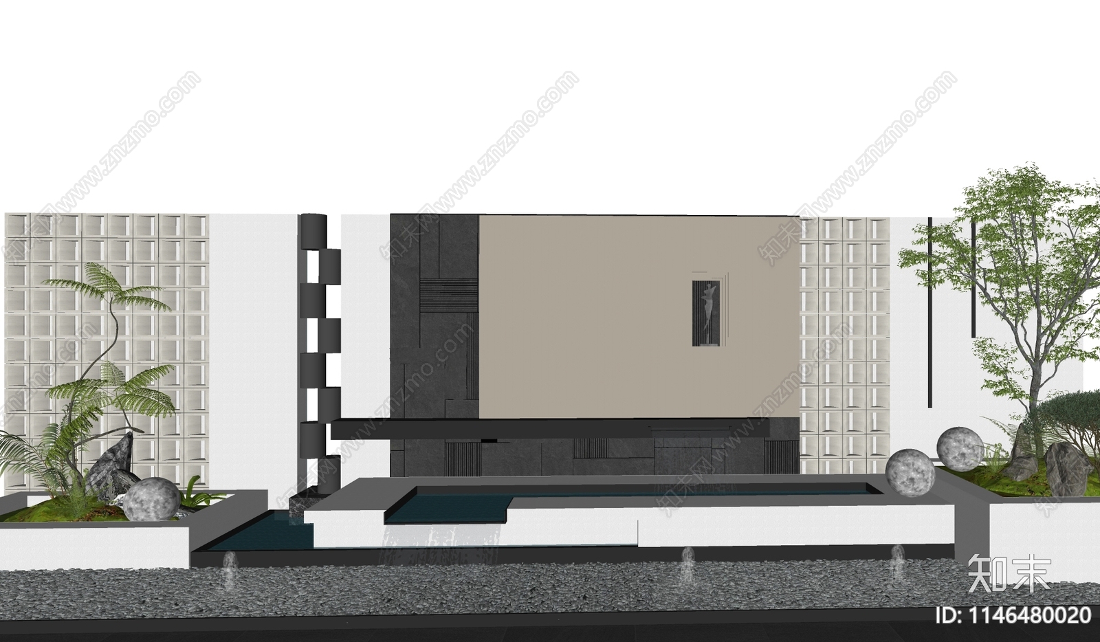 现代庭院景墙SU模型下载【ID:1146480020】
