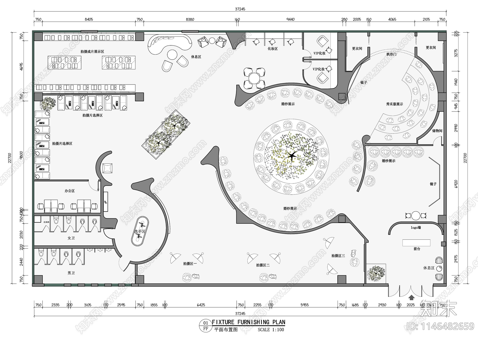 850㎡婚纱店平面布置图施工图下载【ID:1146482659】