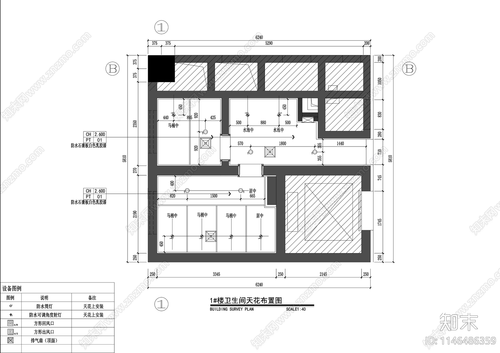 公共卫生间室内cad施工图下载【ID:1146486359】