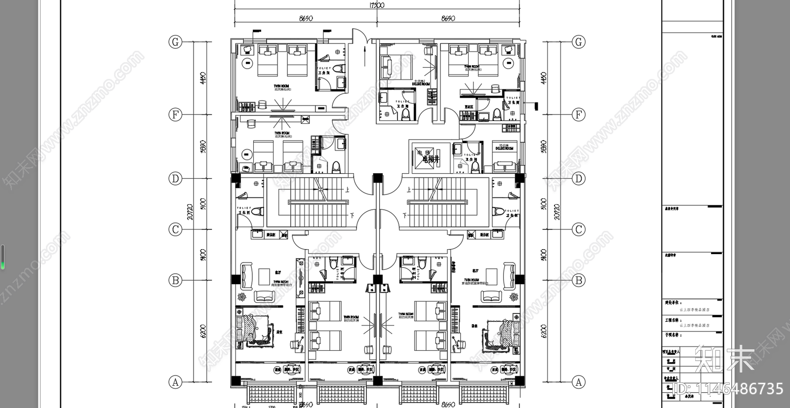 酒店空间室内cad施工图下载【ID:1146486735】