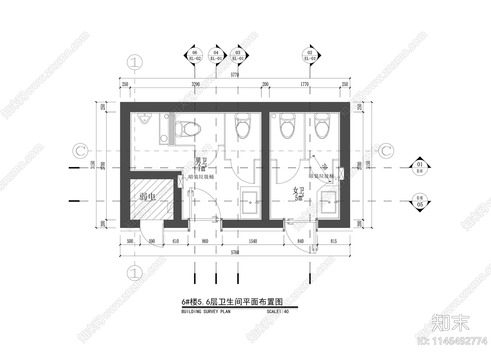 现代公共卫生间室内cad施工图下载【ID:1146492774】