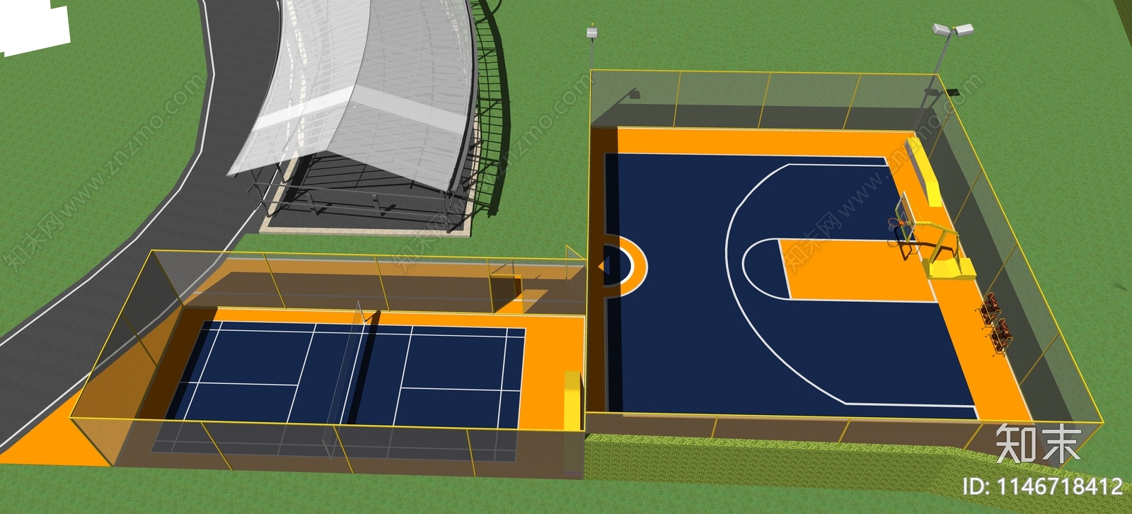 现代篮球场SU模型下载【ID:1146718412】