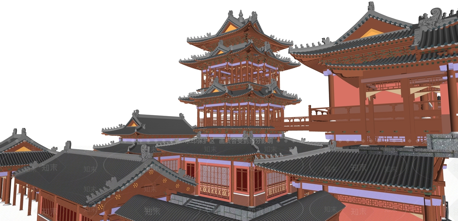 中式寺庙建筑SU模型下载【ID:1146718679】