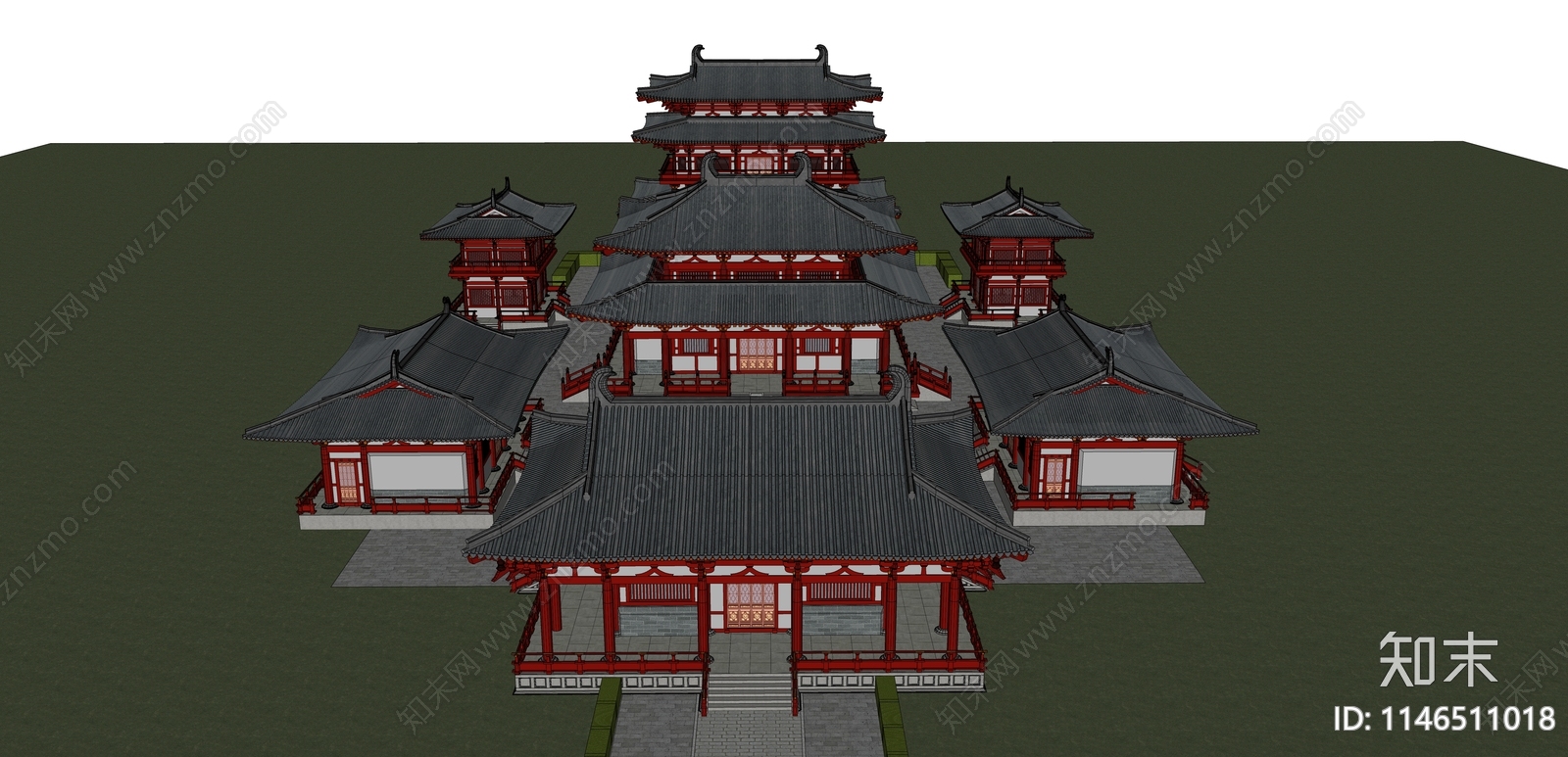 中式寺庙建筑SU模型下载【ID:1146511018】