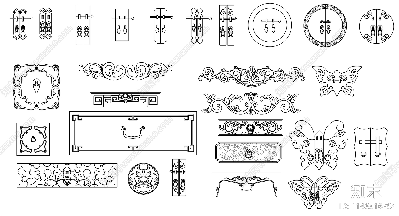 中式门锁门扣施工图下载【ID:1146516794】