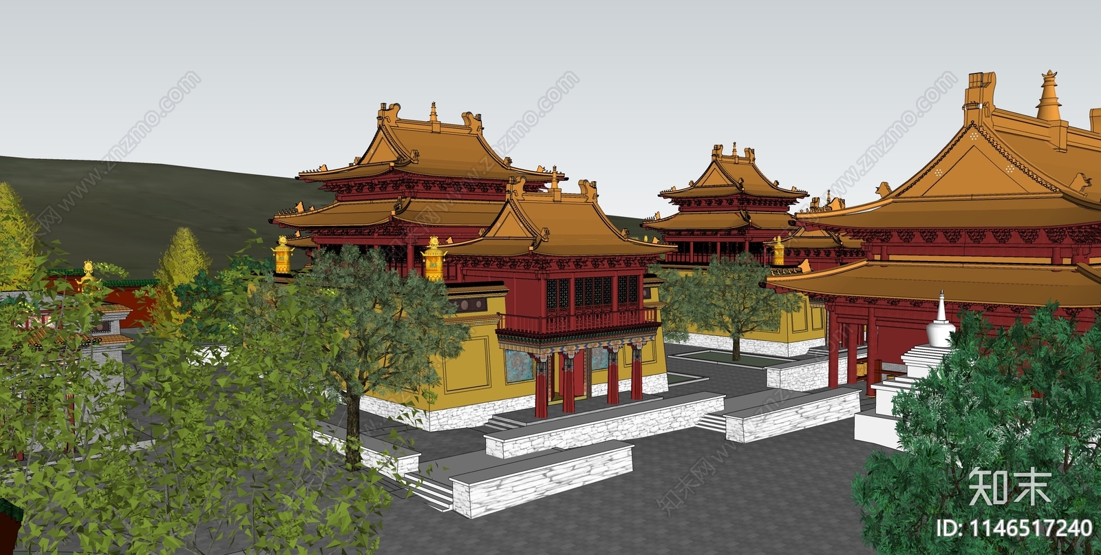 中式藏式寺庙建筑SU模型下载【ID:1146517240】