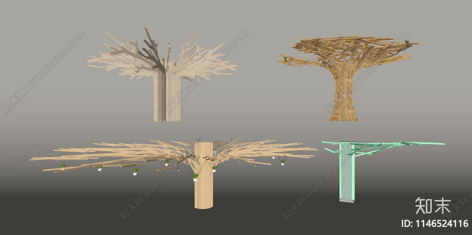 现代树形柱子SU模型下载【ID:1146524116】