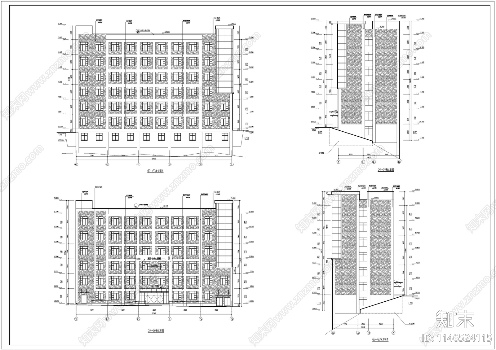 旅游专业实训楼建筑cad施工图下载【ID:1146524115】