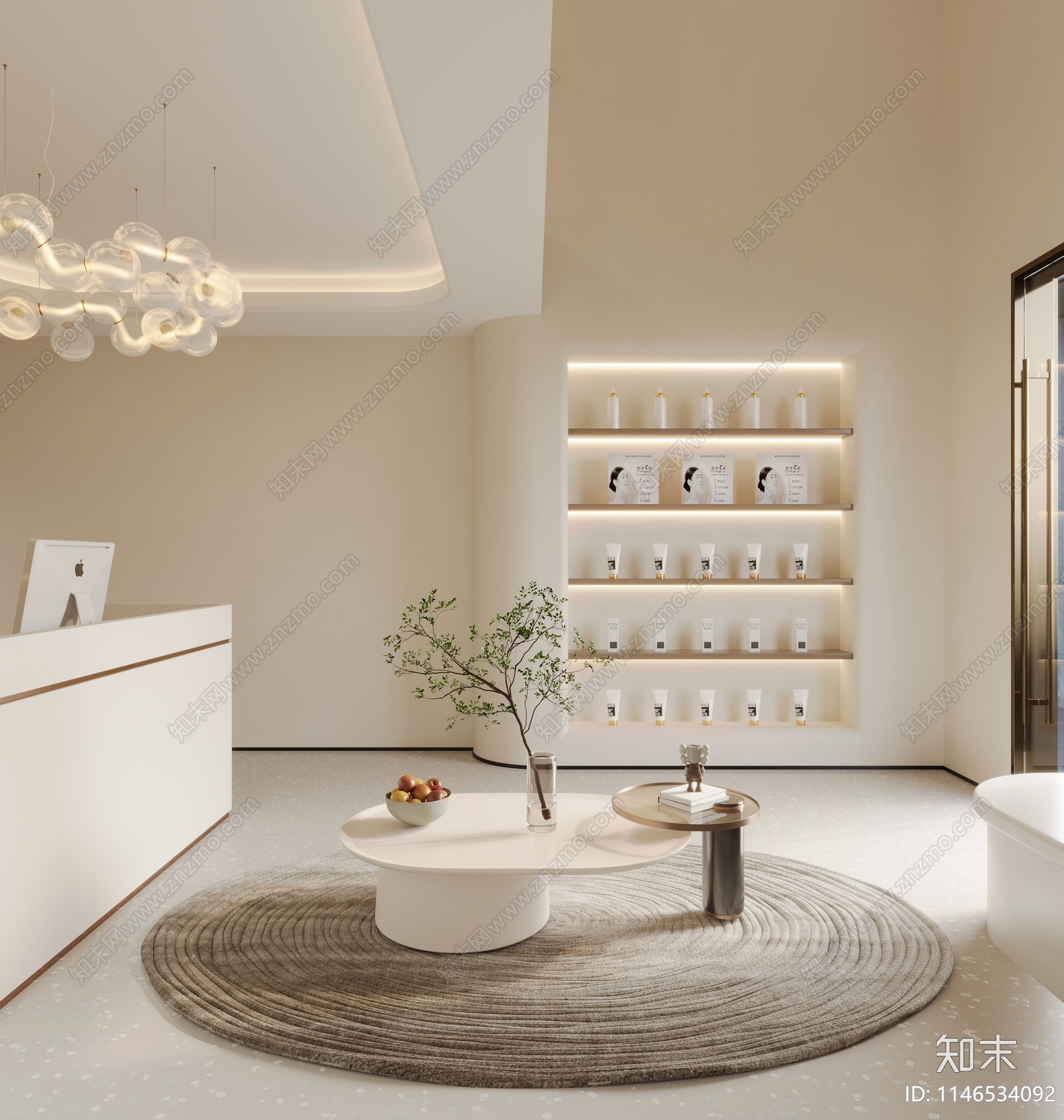 现代奶油风美容SPA店3D模型下载【ID:1146534092】