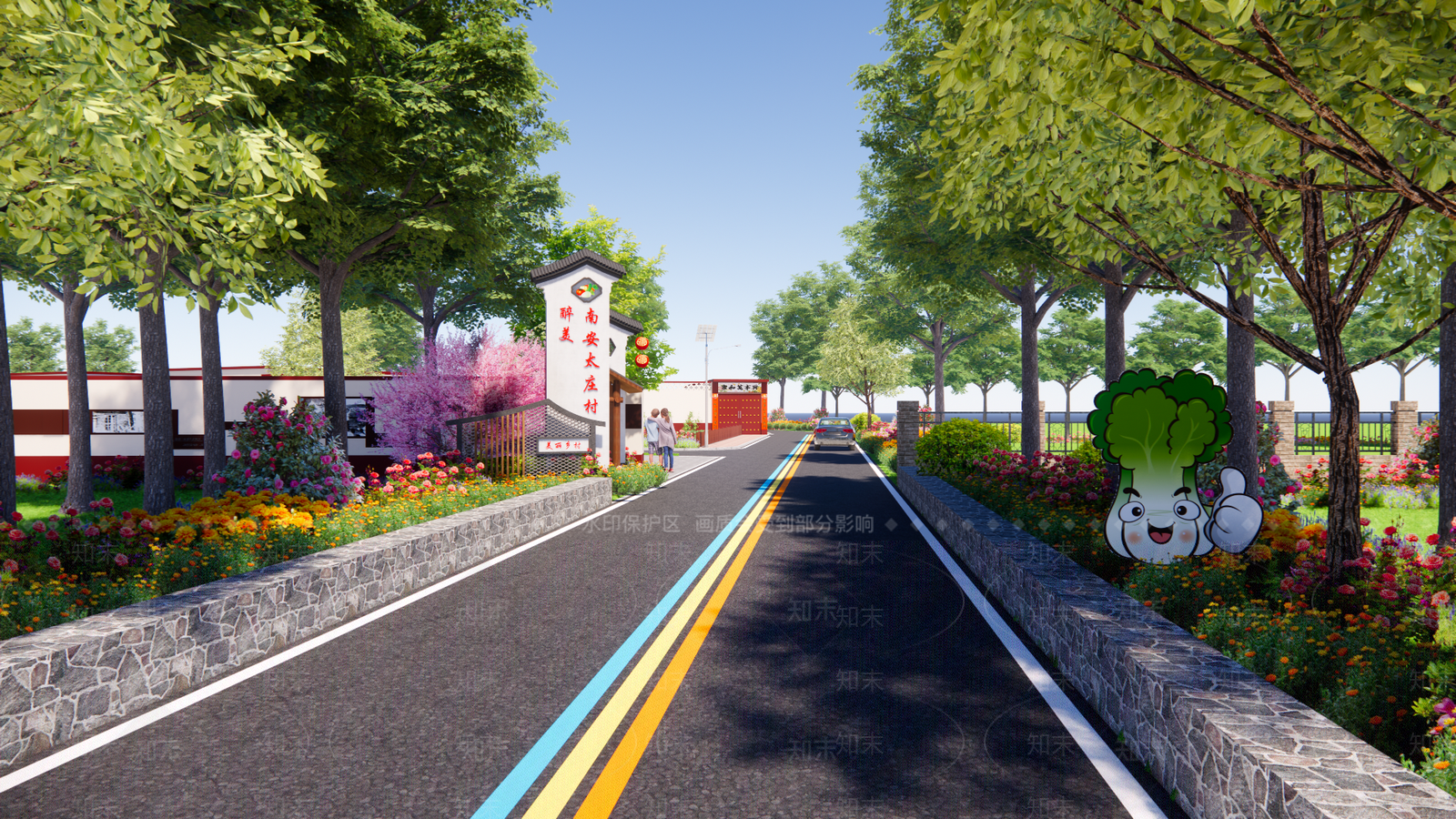 现代美丽乡村入口街道SU模型下载【ID:1146533255】