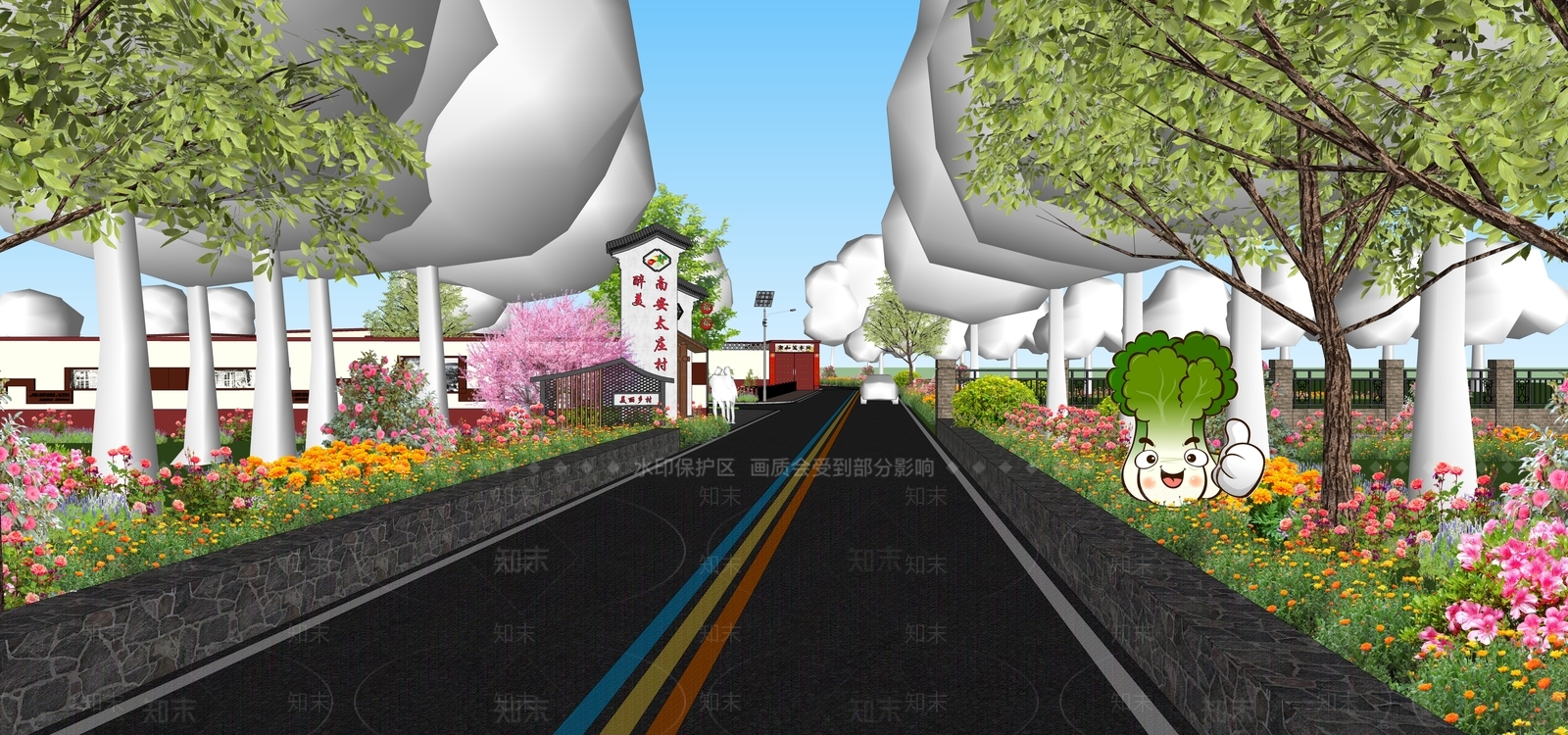 现代美丽乡村入口街道SU模型下载【ID:1146533255】