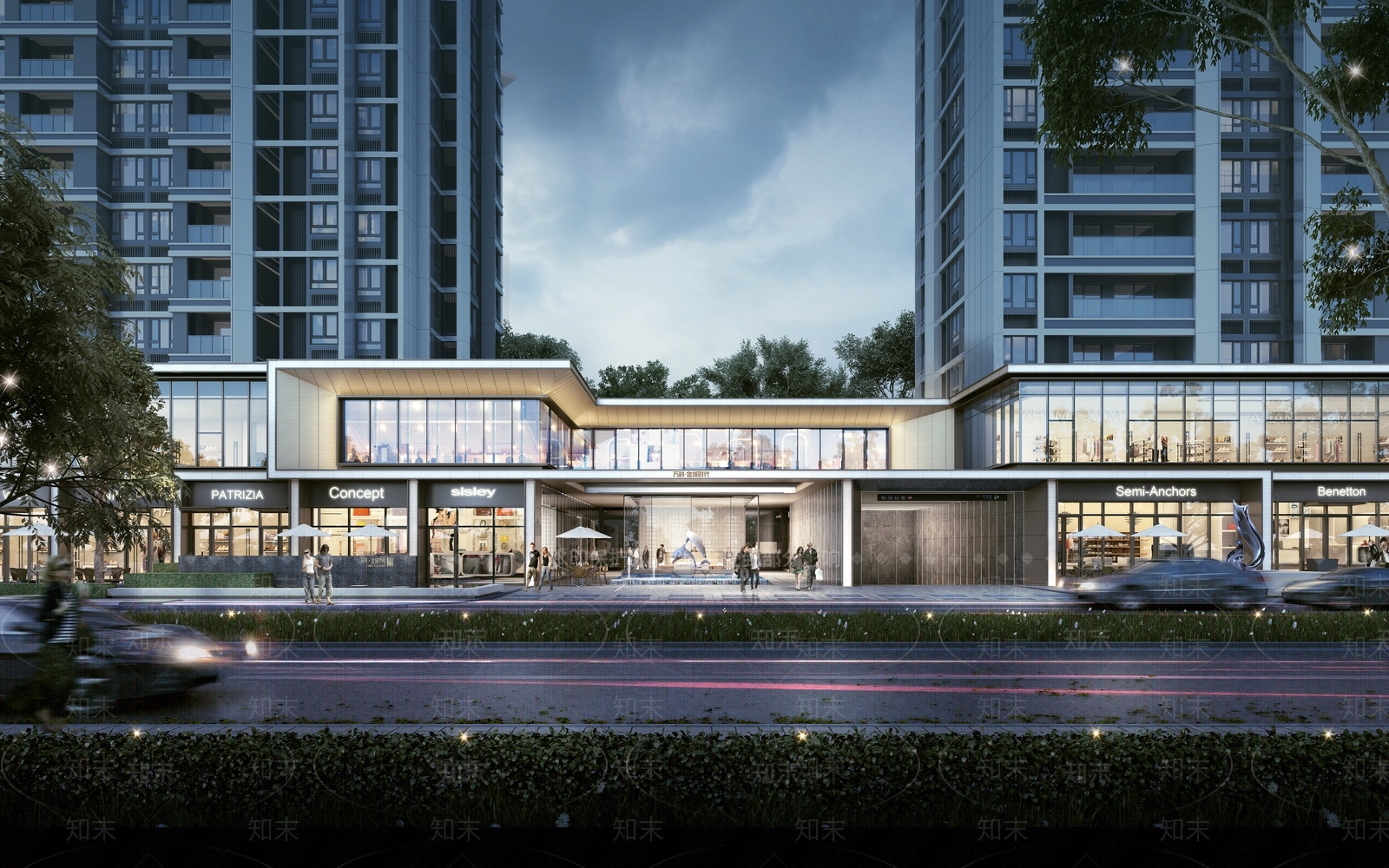 现代小区入口沿街商业街SU模型下载【ID:1146536561】