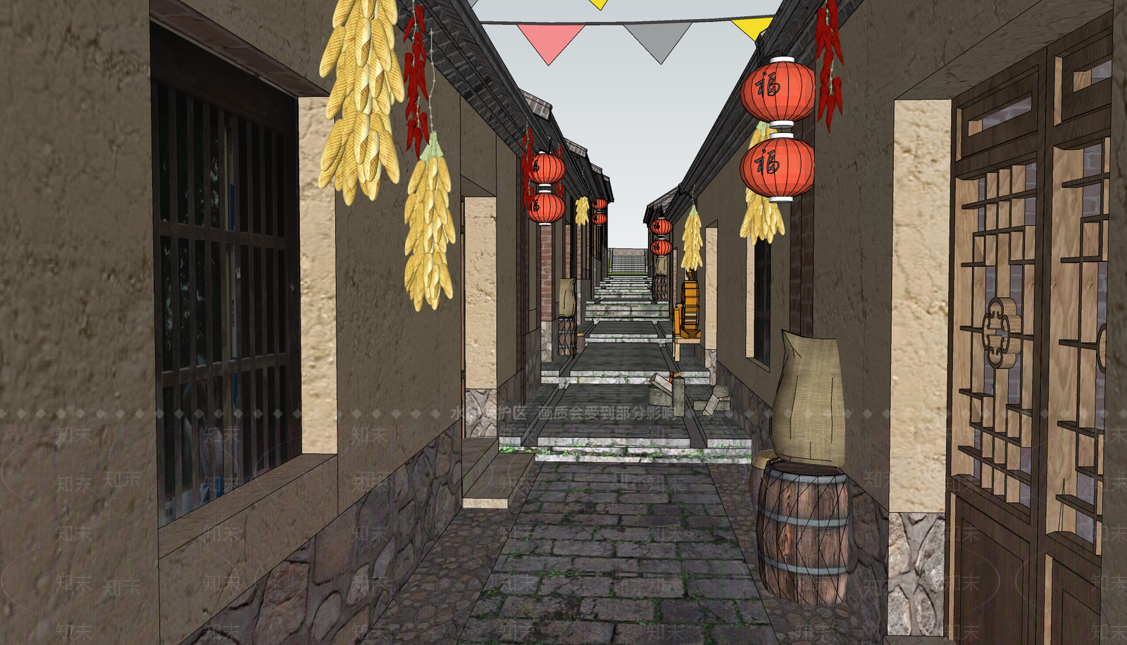 中式商业街SU模型下载【ID:1146538289】