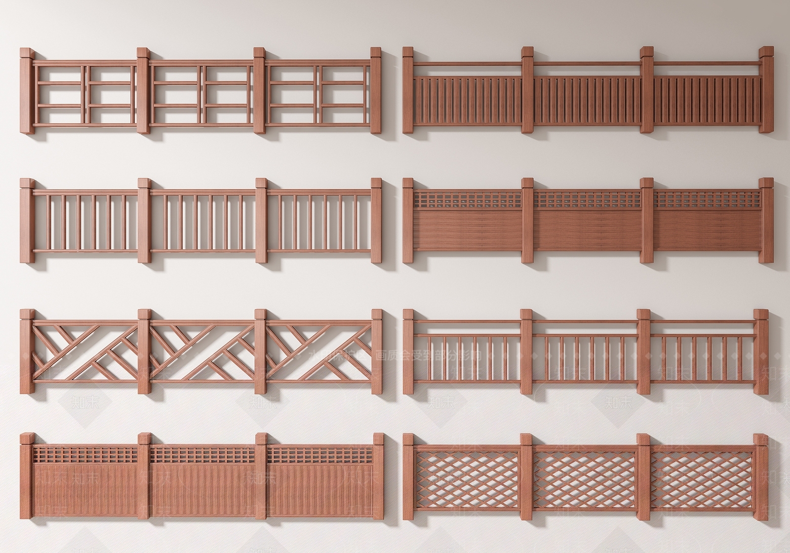 现代户外防腐木栏杆3D模型下载【ID:1146540283】