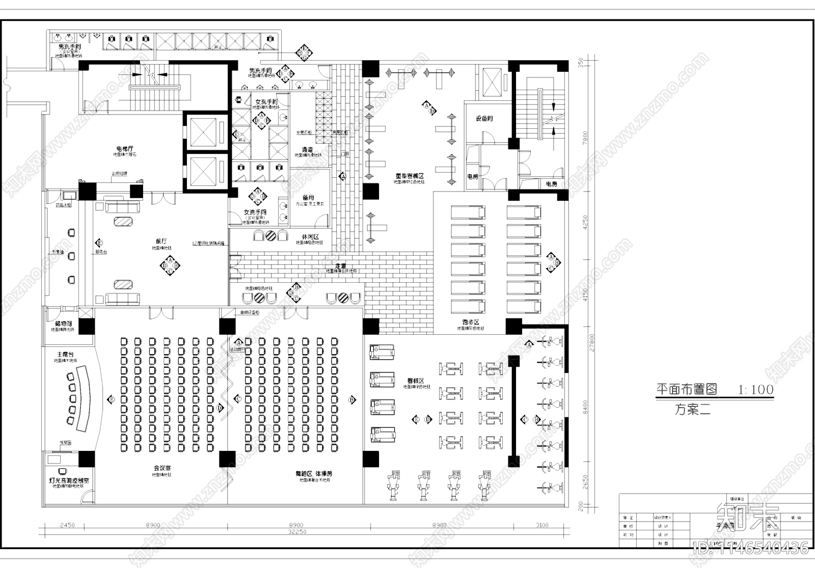 健身会所室内详图cad施工图下载【ID:1146540436】