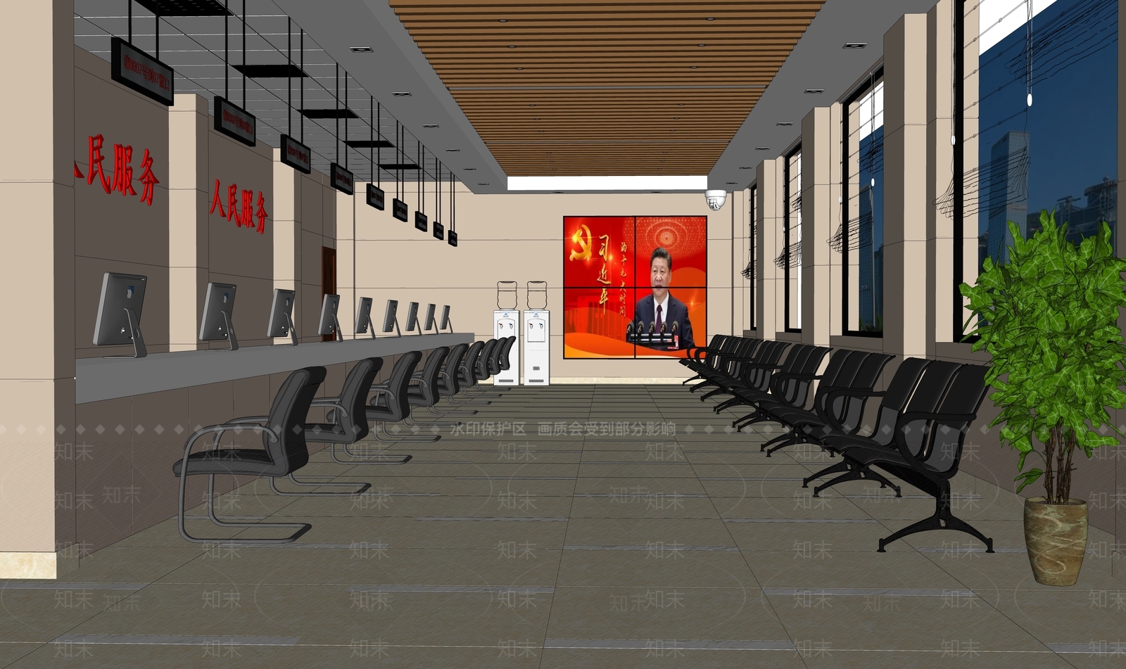 现代办事大厅SU模型下载【ID:1146541845】