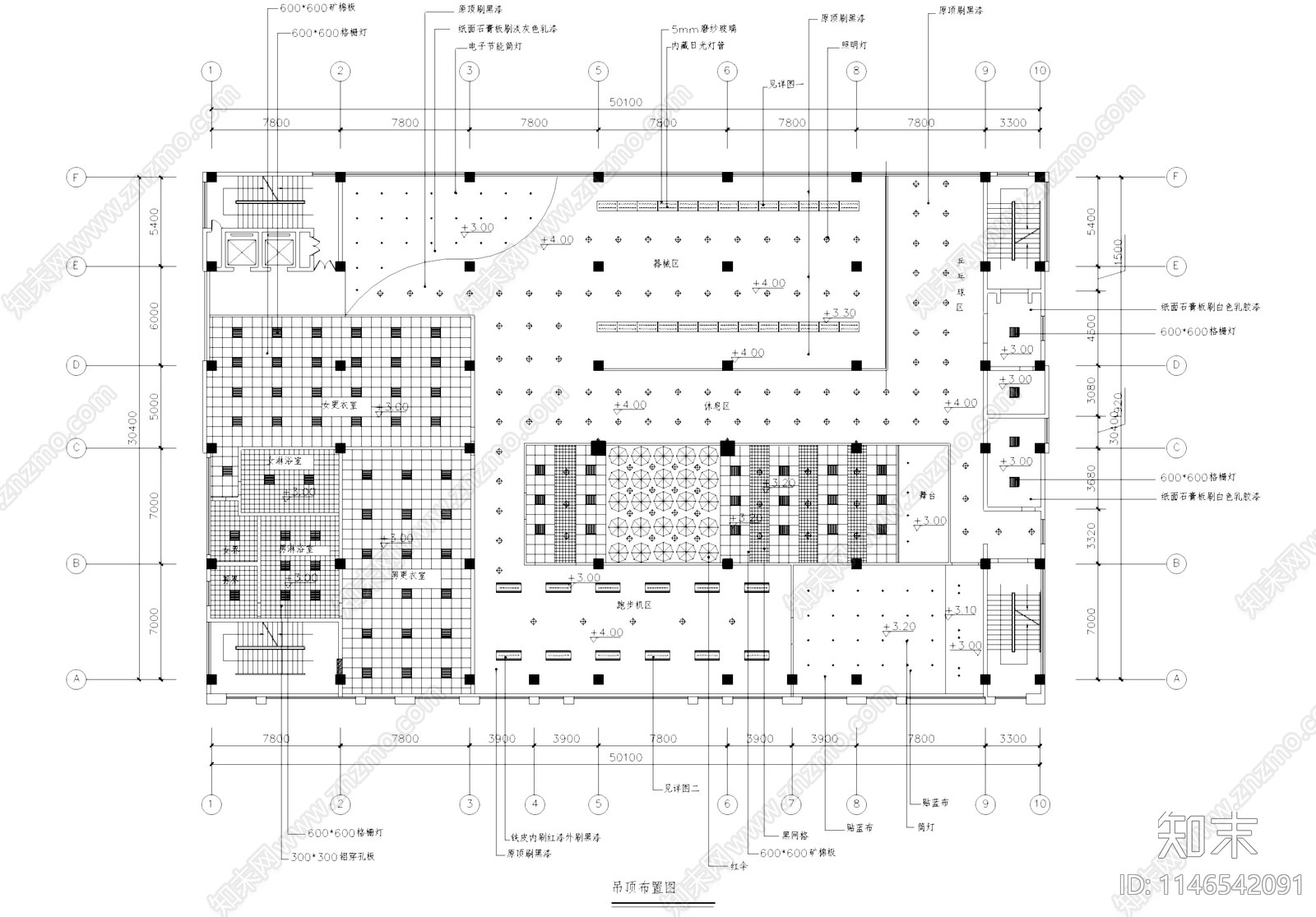 博奥健身房室内装饰详图cad施工图下载【ID:1146542091】