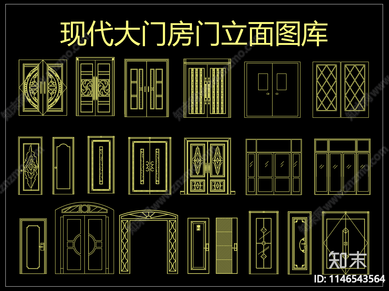 现代大门房门cad施工图下载【ID:1146543564】