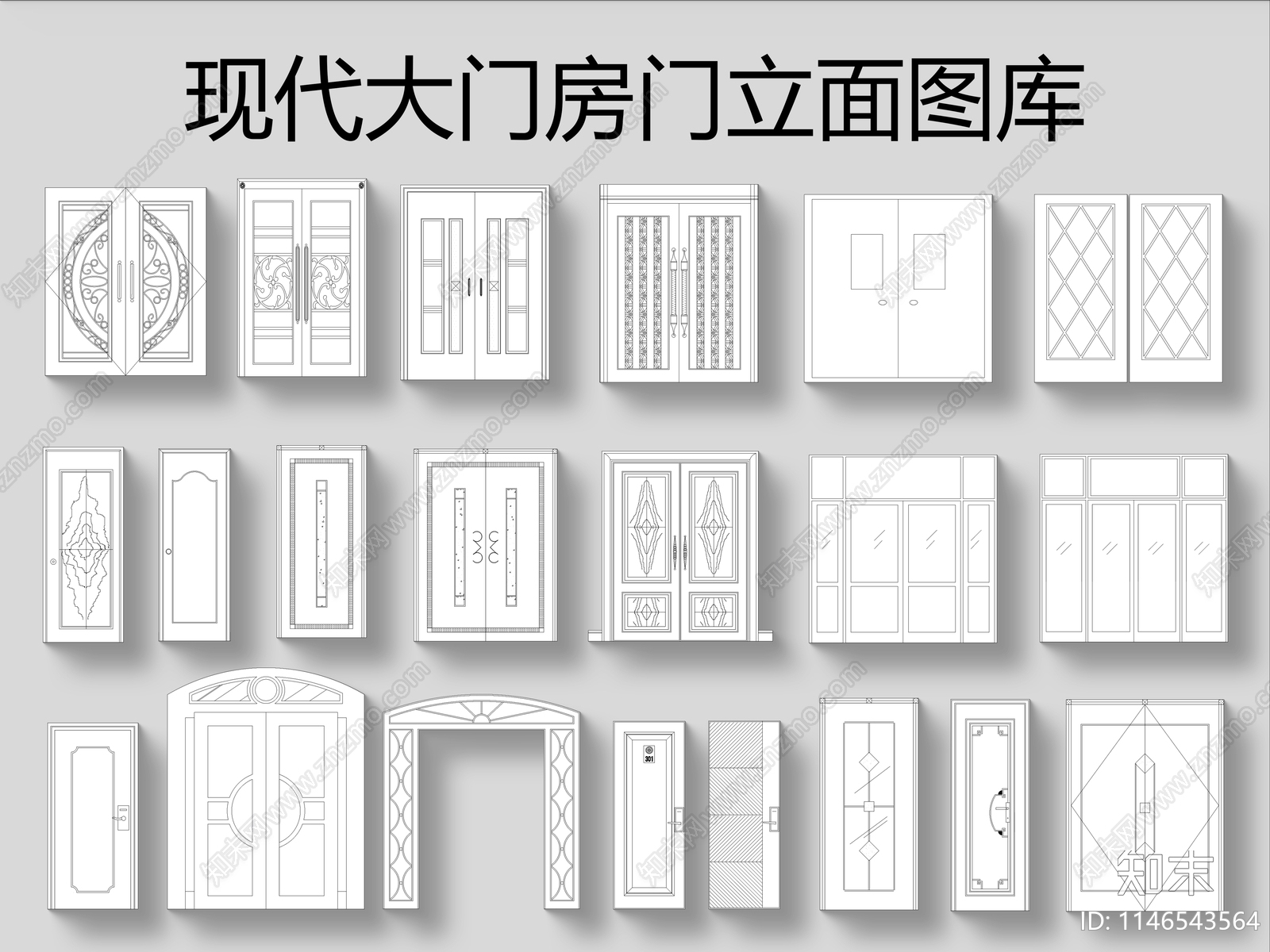 现代大门房门cad施工图下载【ID:1146543564】