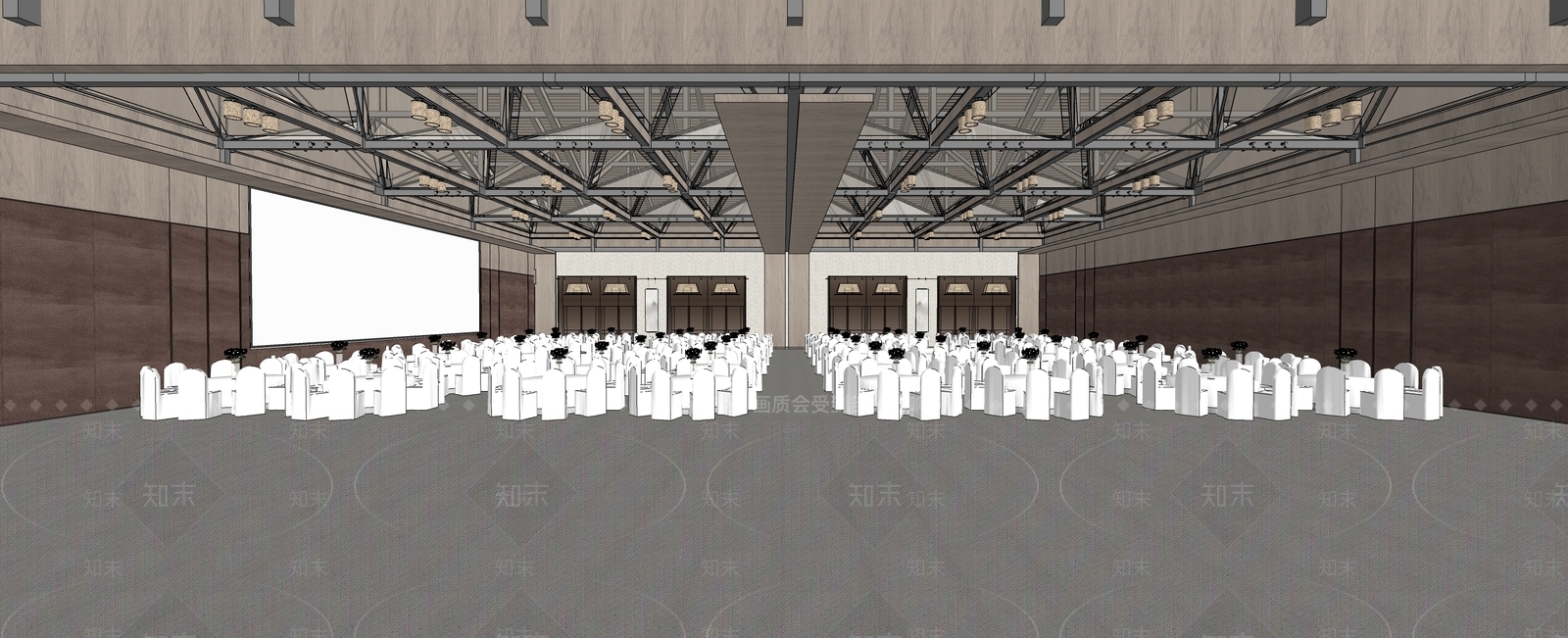 现代酒店宴会厅SU模型下载【ID:1146545549】