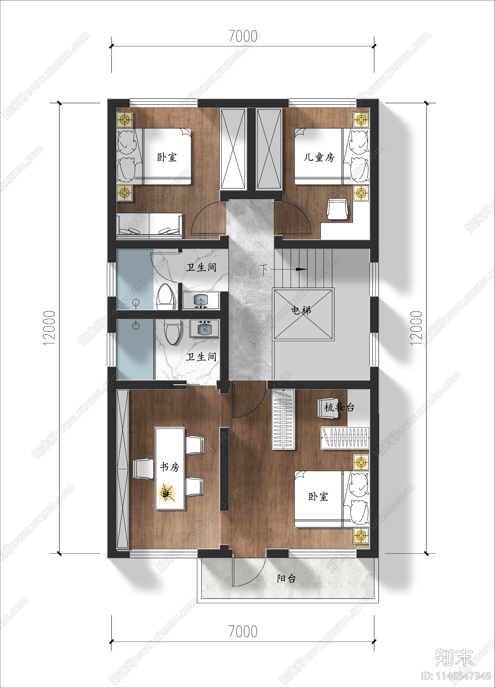 二层自建房室内平面图施工图下载【ID:1146547349】