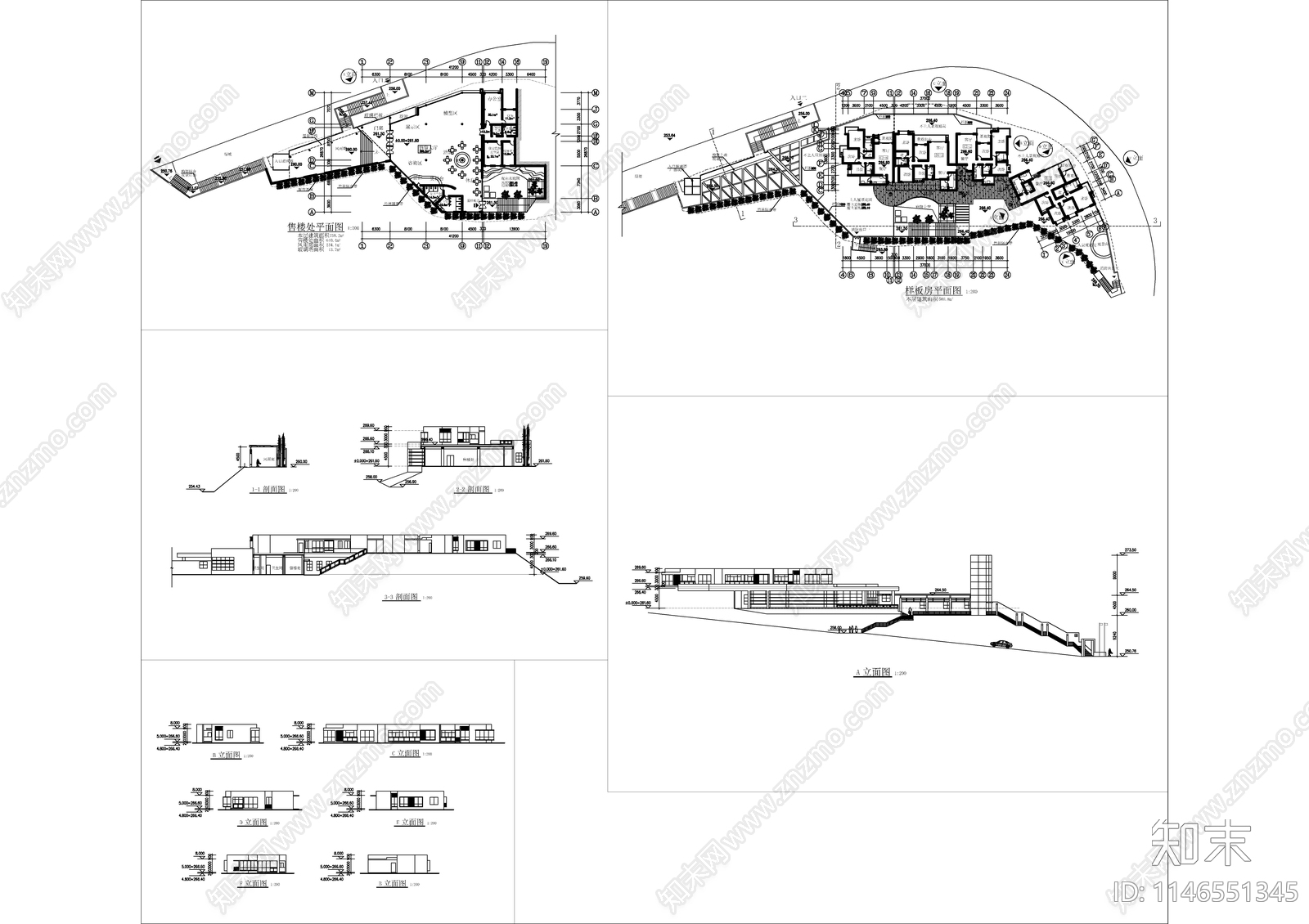 售楼部建筑cad施工图下载【ID:1146551345】