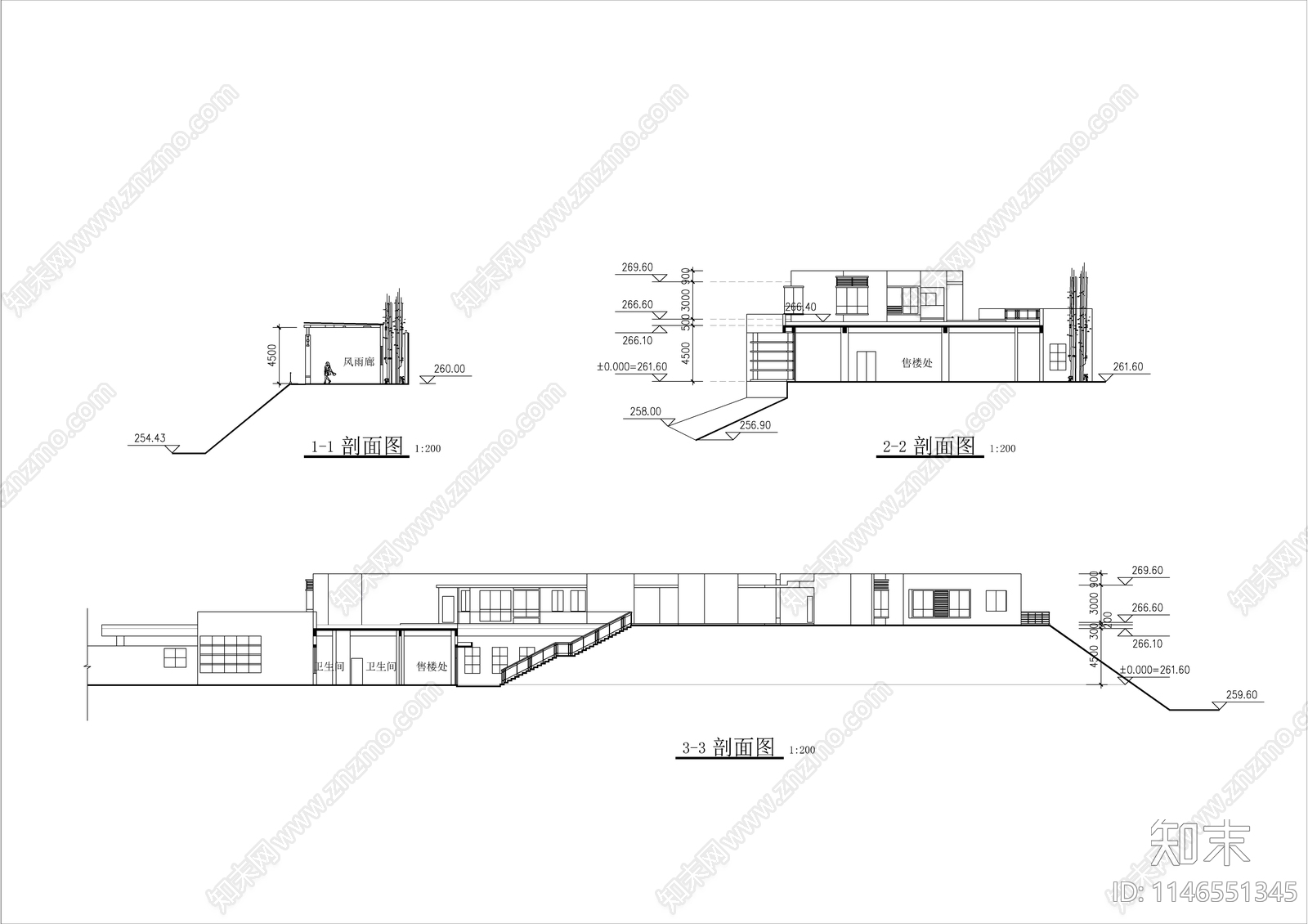 售楼部建筑cad施工图下载【ID:1146551345】