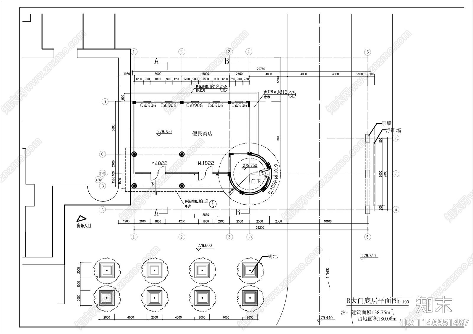 小区门卫值班室内cad施工图下载【ID:1146551487】