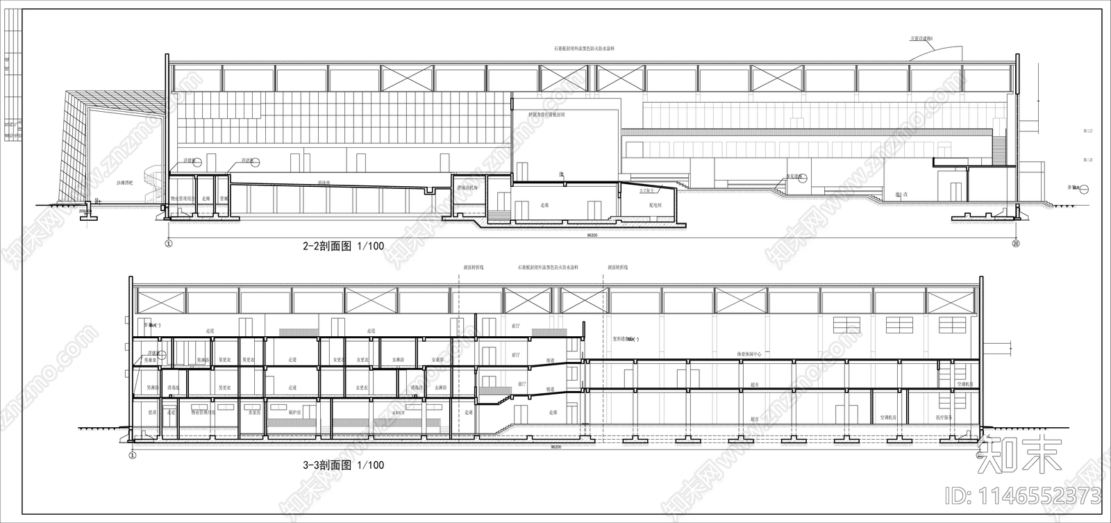某游泳馆建筑平面图cad施工图下载【ID:1146552373】